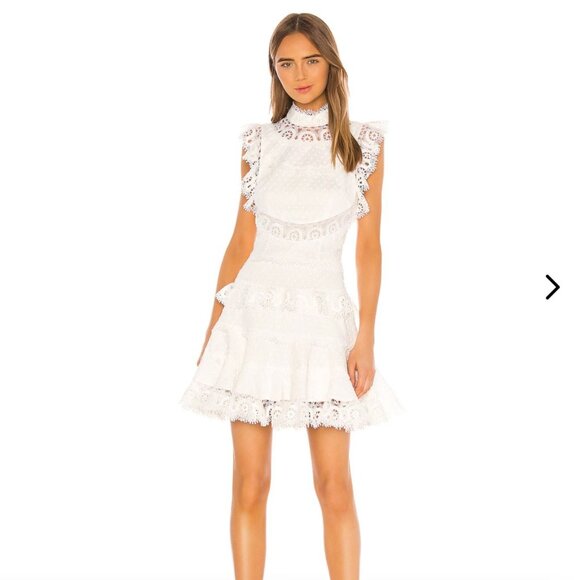 ZIMMERMANN Peggy Embroidered Trim Short Dress Womens 6 White Linen Blend Lace - Picture 11 of 13